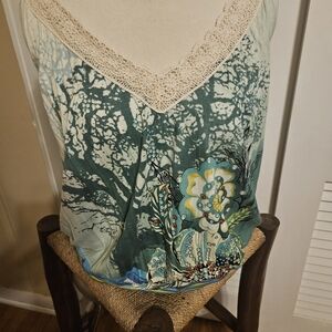 Funky People Floral Lace Trim Tank Top, Size Large Nwts